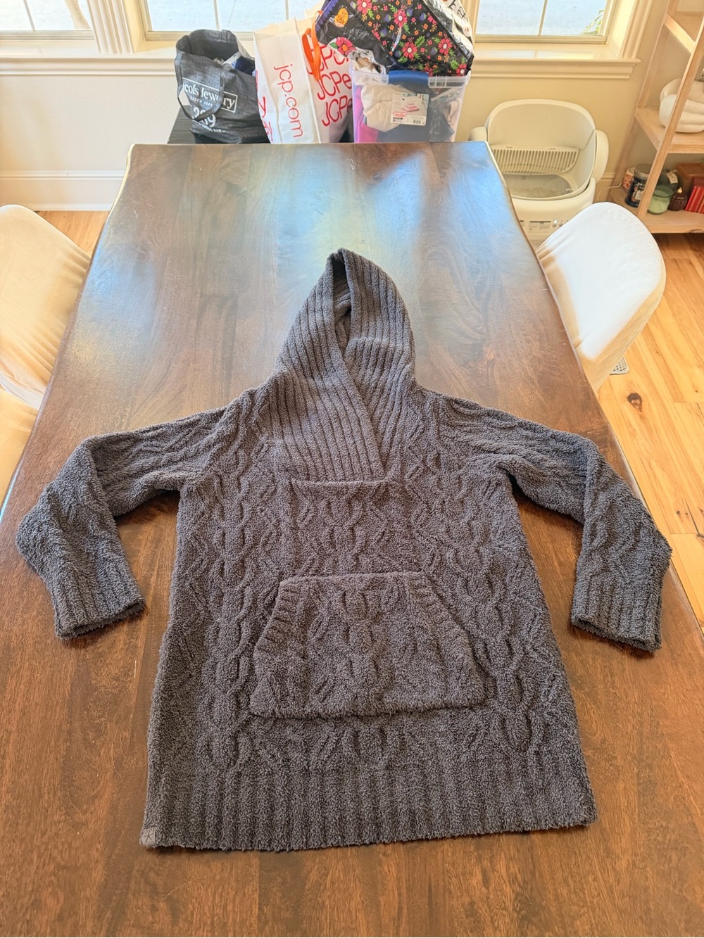Barefoot Dreams Women's Cable Knit Hoodie - Charcoal